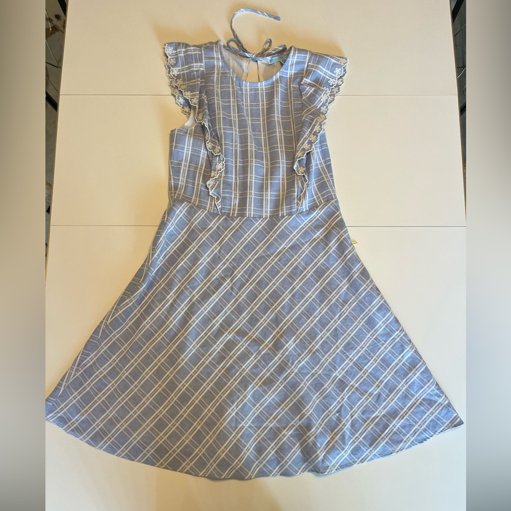Size 4 Draper James Blue and White Cap Sleeve Eyelet Sundress